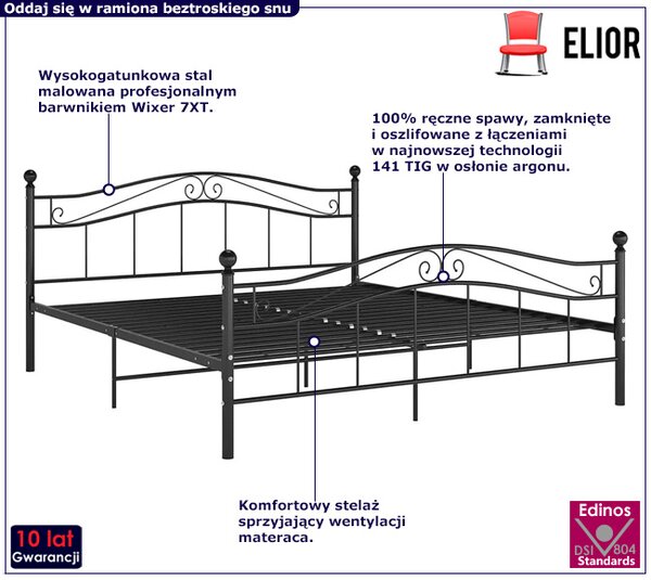 Czarne metalowe łóżko małżeńskie 200x200 cm T4-D19