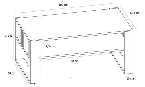 Stolik Kawowy Nowoczesny Czarny Z Lamelami + Dąb 200 X 170 Cm H8-P69