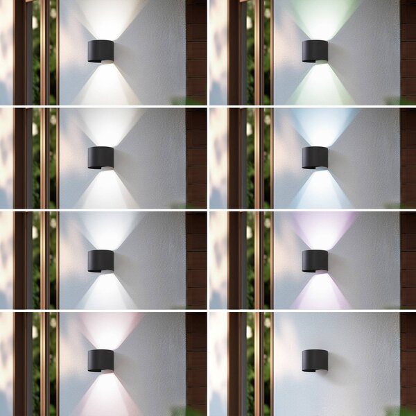 Lindby Smart – kinkiet zewnętrzny LED Dara, szary, okrągły, CCT RGB, Tuya Dara Lindby, możliwość ściemniania, aluminiowy / szary / cynkowy, tworzywo sztuczne, nowoczesny