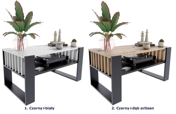 Stolik Kawowy Nowoczesny Czarny Z Lamelami + Dąb 200 X 170 Cm H8-P69