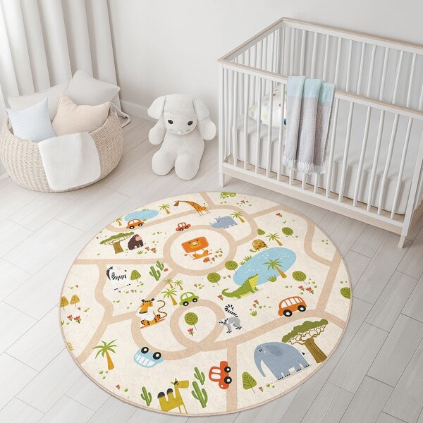 Dziecięcy dywan do zabawy odpowiedni do prania ø120 cm Savana Ride – Mila Home