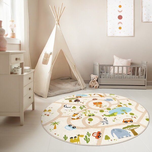 Dziecięcy dywan do zabawy odpowiedni do prania ø120 cm Savana Ride – Mila Home