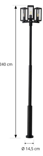 Lampa zewnętrzna Lucande Siveta, 240 cm, 3-punktowa, czarny, E27, IP65 Siveta Lucande, możliwość ściemniania, czarny, aluminium