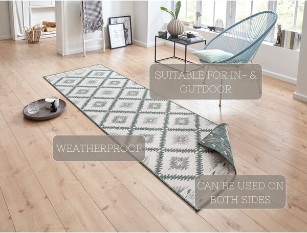 Zielono-kremowy chodnik odpowiedni na zewnątrz NORTHRUGS Malibu, 250x80 cm