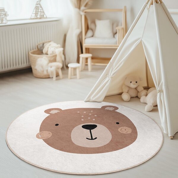 Brązowo-kremowy dywan dziecięcy odpowiedni do prania ø100 cm Teddy Bear – Mila Home