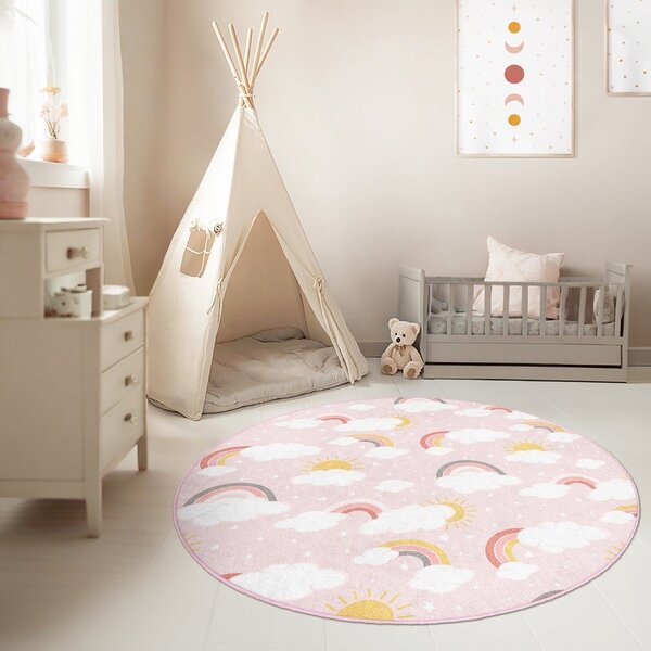 Różowy dywan dziecięcy odpowiedni do prania ø120 cm Rainbow World – Mila Home
