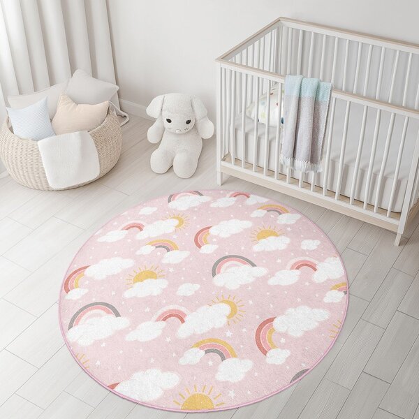 Różowy dywan dziecięcy odpowiedni do prania ø120 cm Rainbow World – Mila Home