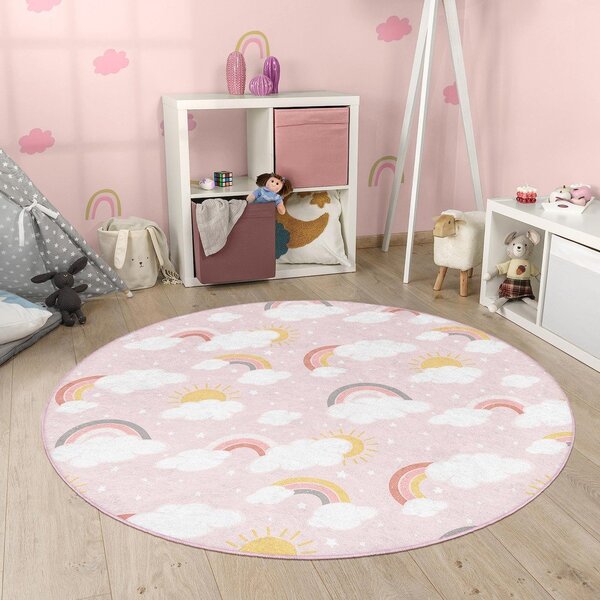 Różowy dywan dziecięcy odpowiedni do prania ø120 cm Rainbow World – Mila Home