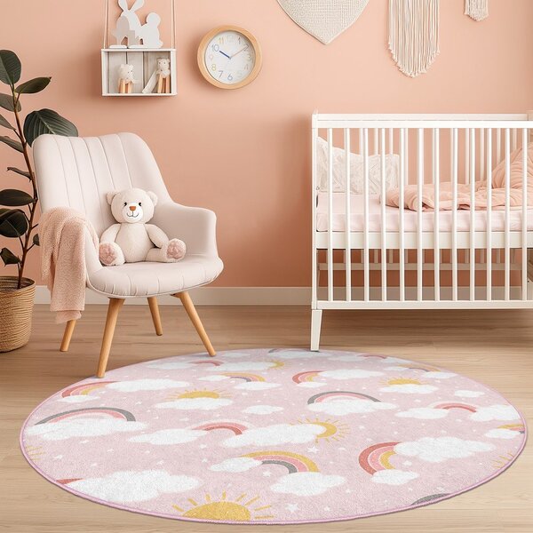 Różowy dywan dziecięcy odpowiedni do prania ø120 cm Rainbow World – Mila Home