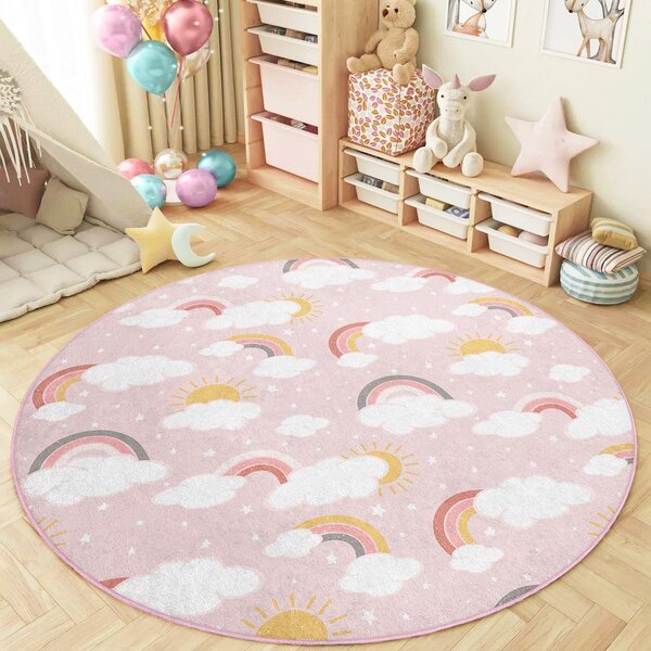 Różowy dywan dziecięcy odpowiedni do prania ø120 cm Rainbow World – Mila Home