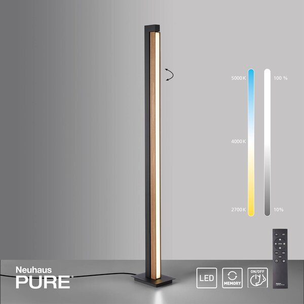 PURE Lampa stojąca Lines Floor, możliwość ściemniania, jasne drewno, salon / jadalnia, drewno