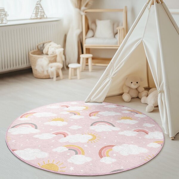 Różowy dywan dziecięcy odpowiedni do prania ø120 cm Rainbow World – Mila Home