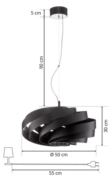 Lampa wisząca Vento Domiluce, możliwość ściemniania, czarny, salon / jadalnia, metal, nowoczesny