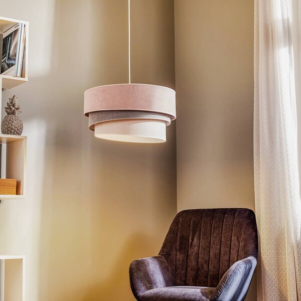 Lampa wisząca Pastell Trio Duolla, możliwość ściemniania, fioletowy / różowy / bladoróżowy, salon / jadalnia, tkanina / materiał / jedwab, nowoczesny