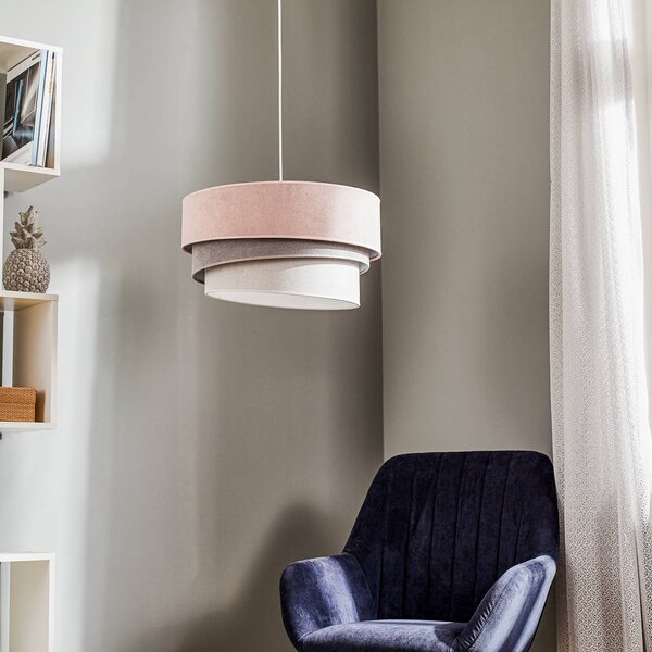 Lampa wisząca Pastell Trio Duolla, możliwość ściemniania, fioletowy / różowy / bladoróżowy, salon / jadalnia, tkanina / materiał / jedwab, nowoczesny