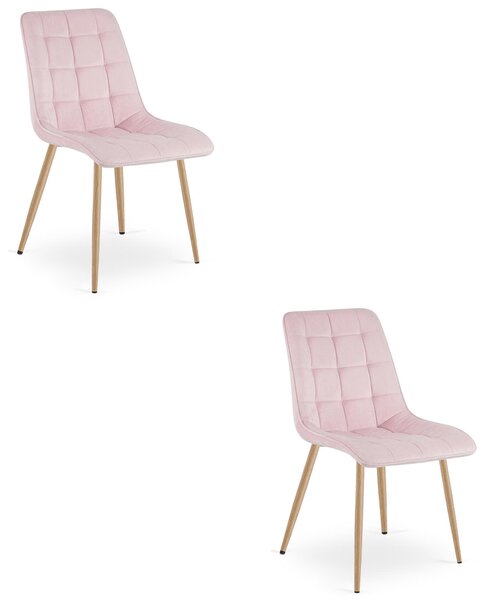 Krzesło velvet SPLIT jasnoróżowe nogi dąb do salonu jadalni glamour x2