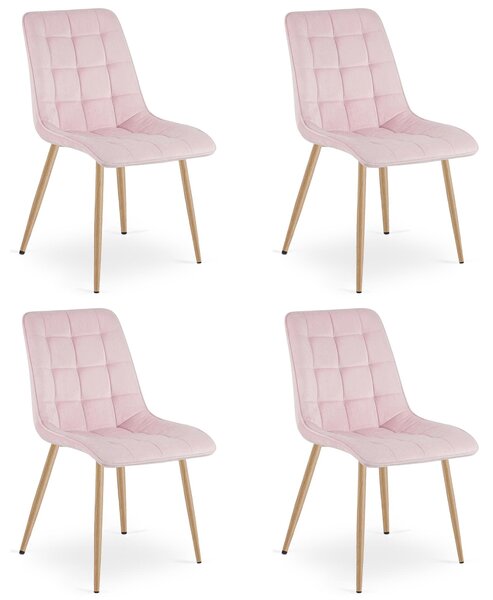 Krzesło velvet SPLIT jasnoróżowe nogi dąb do salonu jadalni glamour x4