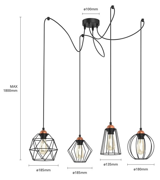 Lampa wisząca Galaxy TK Lighting, możliwość ściemniania, czarny, salon / jadalnia, metal, nowoczesny