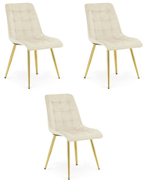 Krzesło velvet SPLIT jasnobeżowe złote nogi glamour do salonu x3