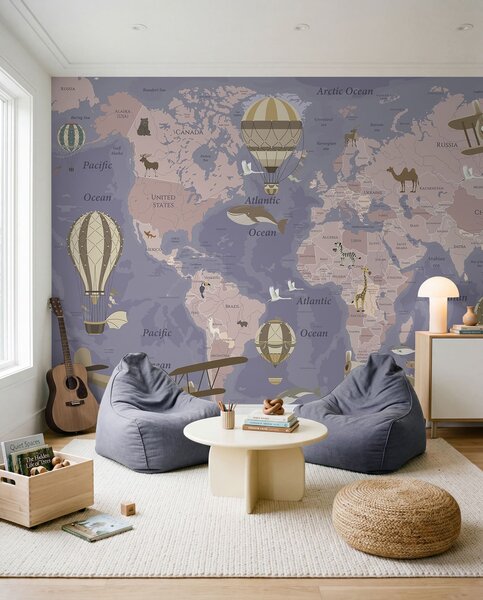 Fototapety Mapa świata dla dzieci ze zwierzętami z zielonym odcieniem, Fototapety Dziecięce, u36066v4 : Uwalls.pl