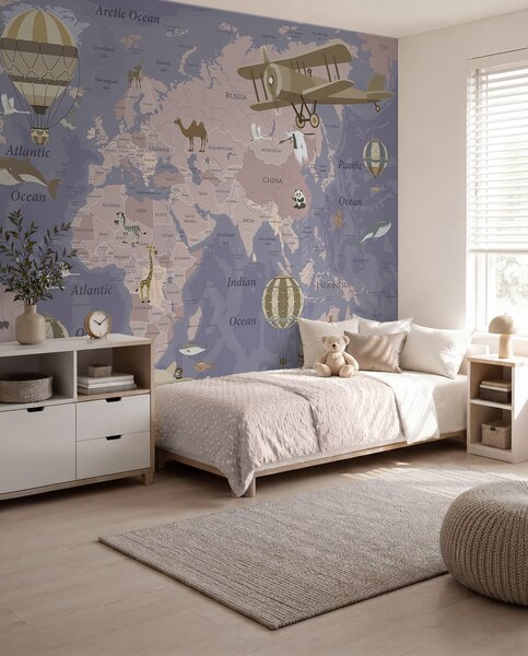 Fototapety Mapa świata dla dzieci ze zwierzętami z zielonym odcieniem, Fototapety Dziecięce, u36066v4 : Uwalls.pl