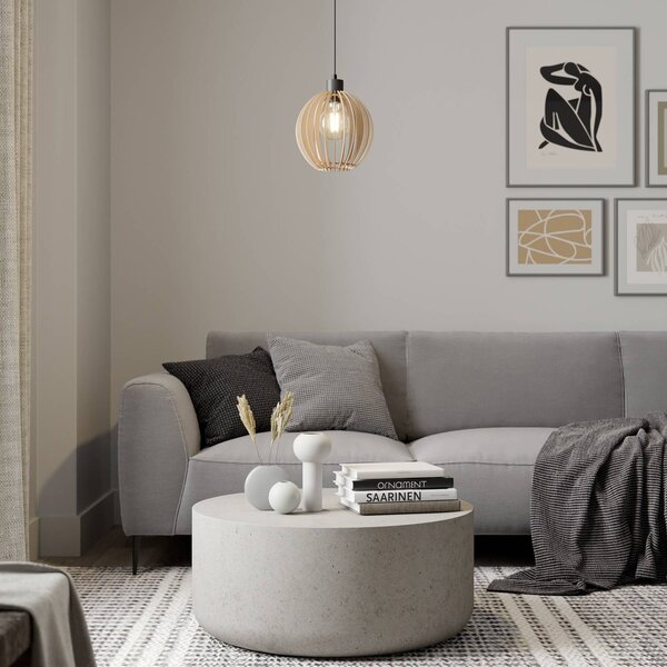 Lampa wisząca Clay Envostar, możliwość ściemniania, jasne drewno, salon / jadalnia, drewno, skandynawski