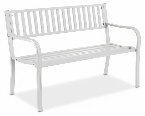 Ławka ogrodowa Relaxdays, 2-osobowa, wys. x szer. x gł.: 82 x 127,5 x 59,5 cm, stal, ławka ogrodowa, tarasowa, balkonowa, ławka parkowa, biała
