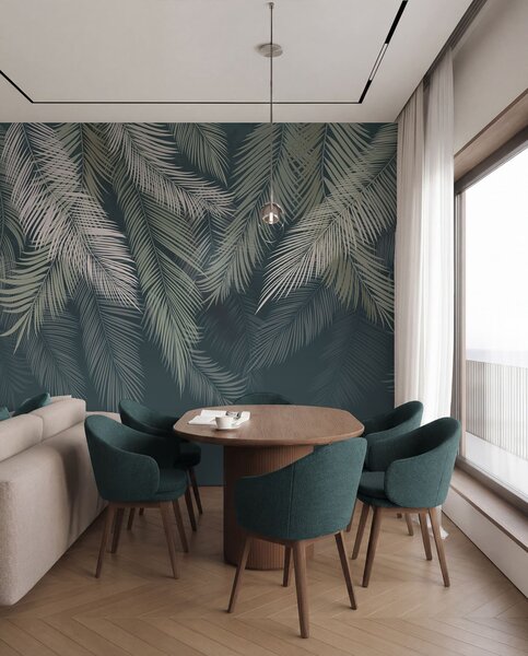 Fototapety Liście palmowe na ciemnozielonym tle, Fototapety Las, Fototapety Las tropikalny, u48556v2d2 : Uwalls.pl
