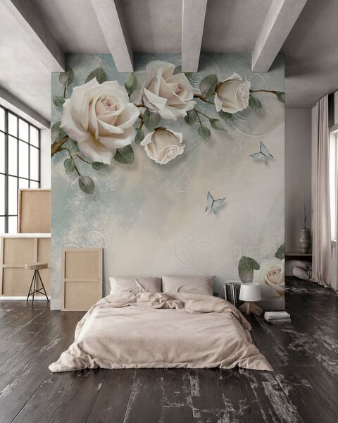 Fototapety Gałązka kremowej róży, Fototapety Kwiaty, Fototapety Róża, u31353d1 : Uwalls.pl