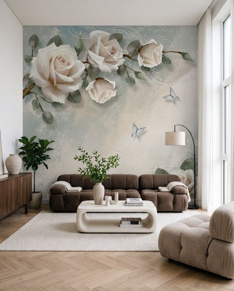 Fototapety Gałązka kremowej róży, Fototapety Kwiaty, Fototapety Róża, u31353d1 : Uwalls.pl