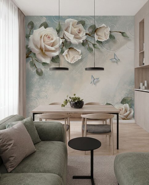 Fototapety Gałązka kremowej róży, Fototapety Kwiaty, Fototapety Róża, u31353d1 : Uwalls.pl