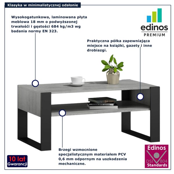 Nowoczesna ława kawowa do salonu beton + czarny E8-C33