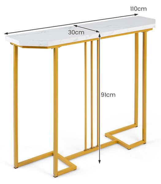 Wąski stół konsolowy z geometryczną metalową ramą