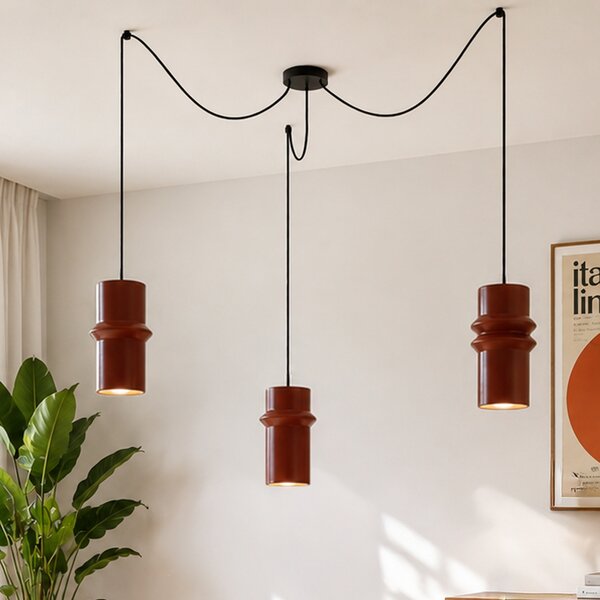 Retro Lampa Wisząca Czerwona z Czarnymi 3-punktami Światła - Monti