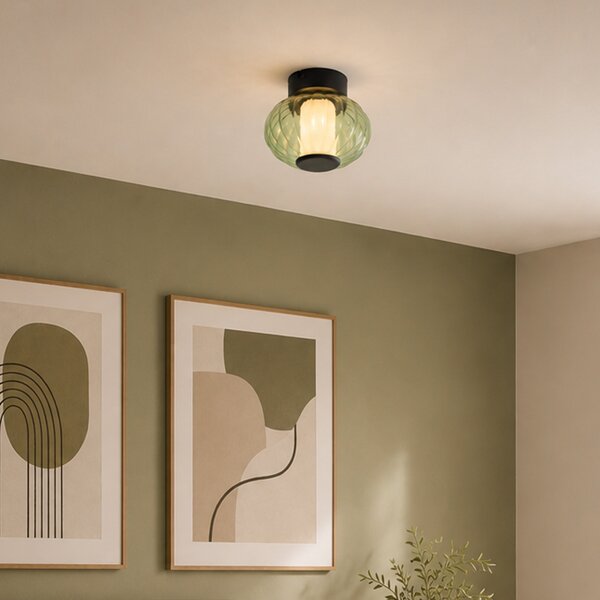 Designerska lampa sufitowa czarna 18 cm z zielonym szkłem ze ściemnialną 3-stopniowo diodą LED - Margherite