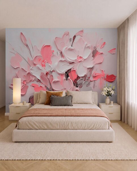 Fototapety Abstrakcyjne kwiaty wolumetryczne w stylu malarstwa olejnego, Fototapety 3D, Fototapety 3d Kwiaty, w03582v3 : Uwalls.pl