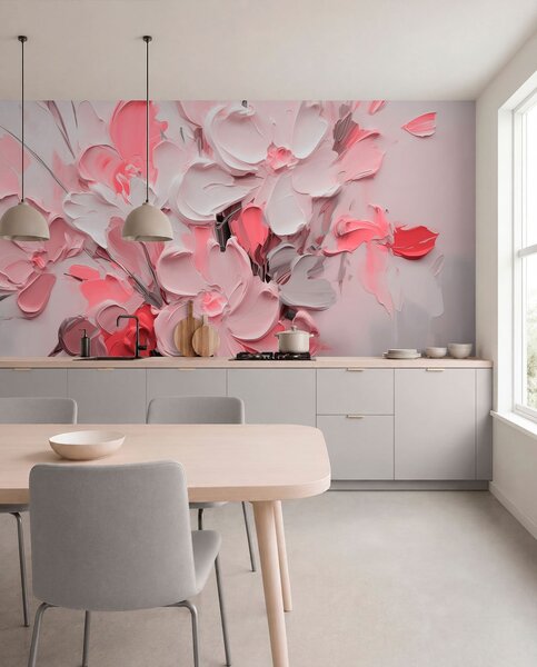 Fototapety Abstrakcyjne kwiaty wolumetryczne w stylu malarstwa olejnego, Fototapety 3D, Fototapety 3d Kwiaty, w03582v3 : Uwalls.pl