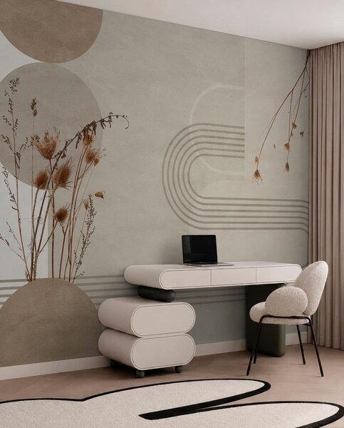 Fototapety stylowa geometria i suszone kwiaty w odcieniach beżu, Fototapety Boho, w03449 : Uwalls.pl