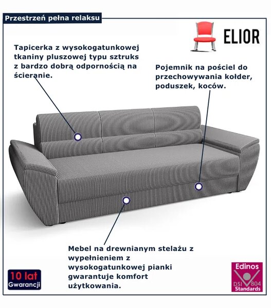 Szara sztruksowa wersalka z funkcją spania C9-E94