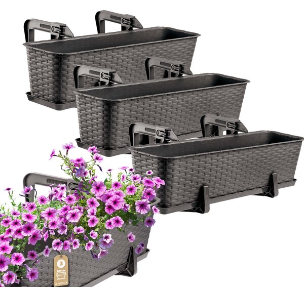 Skrzynka balkonowa z uchwytami Castro brązowa 60 cm, 3 szt