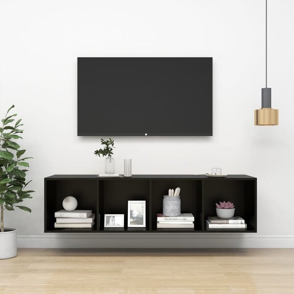 Wisząca szafka TV, czarna, 37x37x142,5 cm, płyta wiórowa