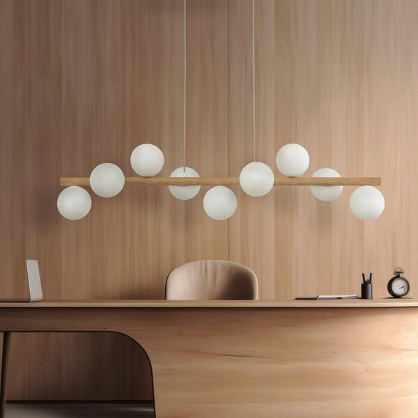 Lampa wisząca szklana Estera TK Lighting, możliwość ściemniania, jasne drewno, salon / jadalnia, szkło
