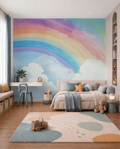 Fototapety Tęcza na niebie, Fototapety Dziecięce, Fototapeta tęcza dla dzieci, w04487 : Uwalls.pl