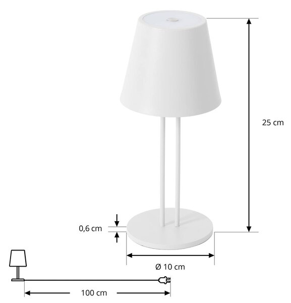 Akumulatorowa lampa stołowa LED Janea TWIN, biały, metal, Lindby Lindby, możliwość ściemniania, biały / opal, metal, nowoczesny
