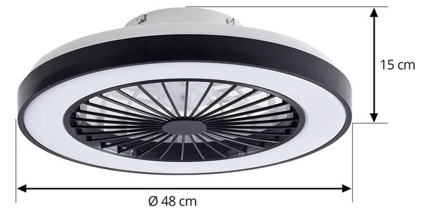 Wentylator sufitowy LED Teleo, Ø48 cm, czarny, DC, Tuya Teleo Lindby, możliwość ściemniania, czarny, salon / jadalnia, tworzywo sztuczne, nowoczesny