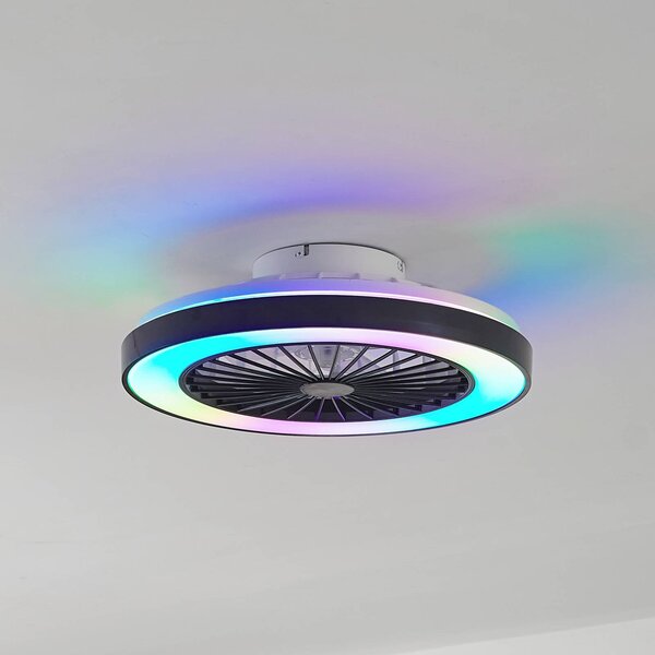 Wentylator sufitowy LED Teleo, Ø48 cm, czarny, DC, Tuya Teleo Lindby, możliwość ściemniania, czarny, salon / jadalnia, tworzywo sztuczne, nowoczesny