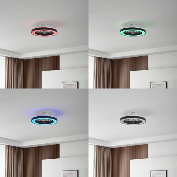 Wentylator sufitowy LED Teleo, Ø48 cm, czarny, DC, Tuya Teleo Lindby, możliwość ściemniania, czarny, salon / jadalnia, tworzywo sztuczne, nowoczesny