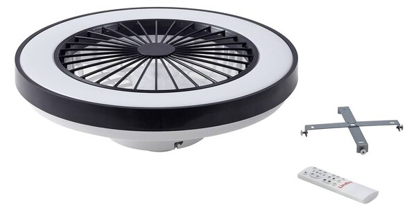 Wentylator sufitowy LED Teleo, Ø48 cm, czarny, DC, Tuya Teleo Lindby, możliwość ściemniania, czarny, salon / jadalnia, tworzywo sztuczne, nowoczesny