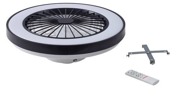 Wentylator sufitowy LED Teleo, Ø48 cm, czarny, DC, Tuya Teleo Lindby, możliwość ściemniania, czarny, salon / jadalnia, tworzywo sztuczne, nowoczesny