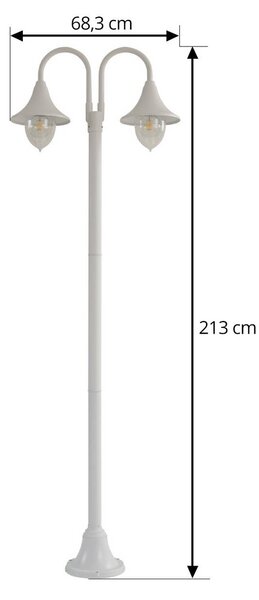 Lampa zewnętrzna Lindby Madea, biała, 2-punktowa, 213 cm, E27, IP44 Madea Lindby, możliwość ściemniania, biały / opal, aluminium, nowoczesny